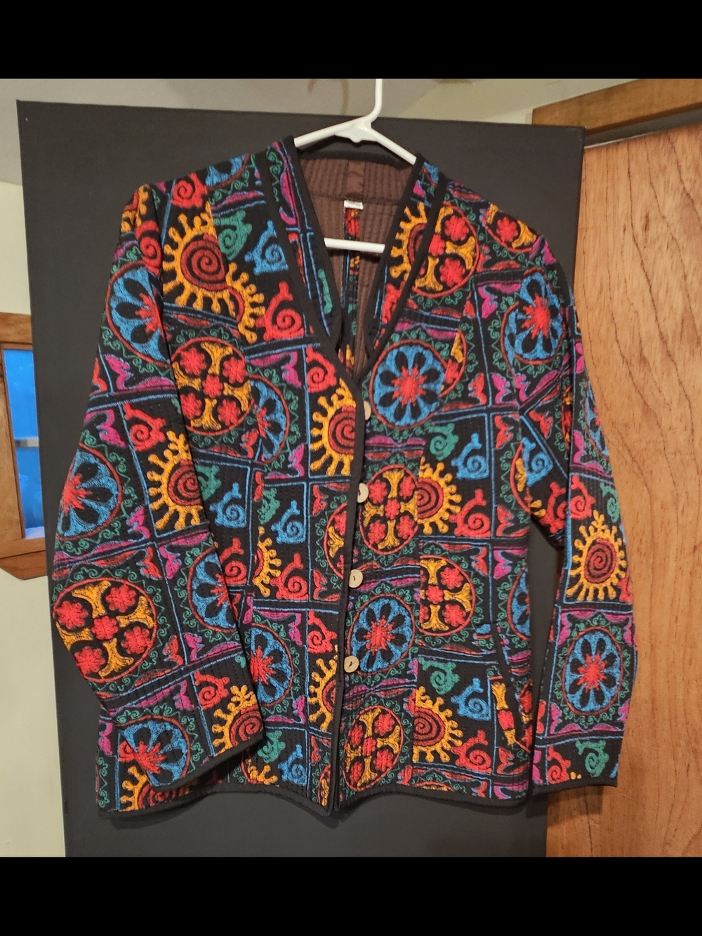 Women's Black Multi-Color Embroidered Jacket